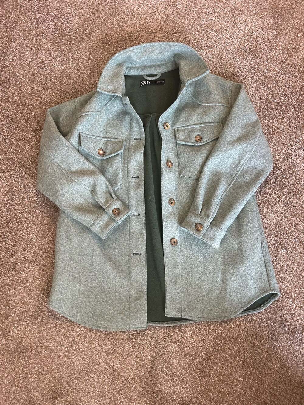 Zara Grey Wool Blend Oversized Shacket Shirt Jacket no belt runs a little big
